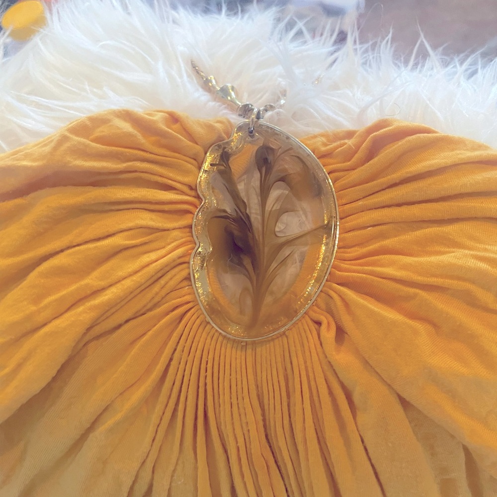 Sky Seashell neclace summer top mustard yellow just gorg high fashion